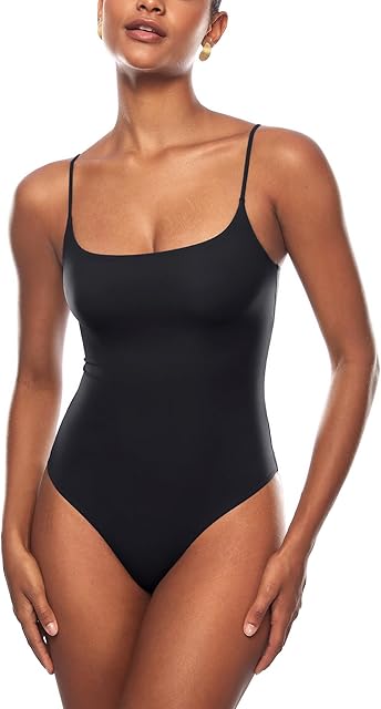 Women's Inbarely Sexy Square Neck Bodysuit Camisole Backless Sleeveless Spaghetti Strap Tank Tops Bodysuits