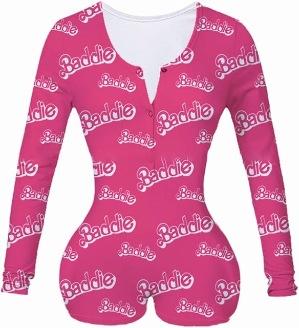 Wome Deep V Neck Funny Print Jumpsuit Rompers Button Down Pajamas Stretch Short Bodysuits Shorts