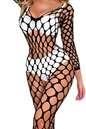 Exotic Fishnet Bodystocking, Rave Glow Outfits, One Size, Sheer Mesh Dancewear Sexy Jumpsuit Plus Wear Dancer