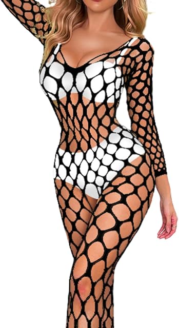 Exotic Fishnet Bodystocking, Rave Glow Outfits, One Size, Sheer Mesh Dancewear Sexy Jumpsuit Plus Wear Dancer