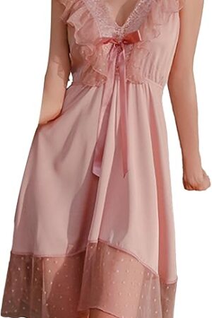 Womens Lace Sexy Lingerie Dress V Neck Sleepwear Slips Home Nightdress Full Slip Babydoll Sleeveless Nightgown