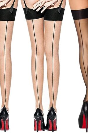 2 Pair Nylon Sexy Thigh High Stockings With Back Seam For Women Suspender Garter Belts Cuban Heel Tights Pantyhose
