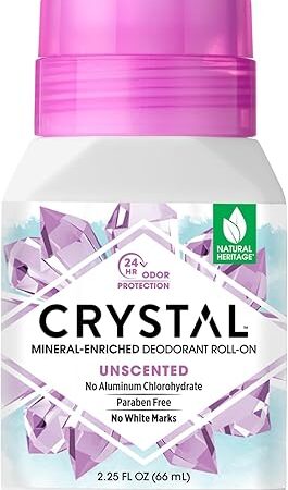 CRYSTAL Mineral Deodorant Roll-On Unscented Body Deodorant With 24-Hour Odor Protection, Aluminum Chloride & Paraben Free, 225 FL OZ (Packaging May Vary)