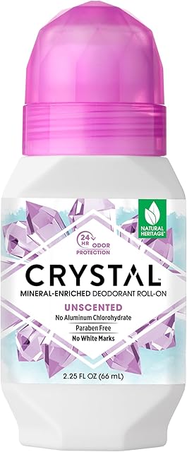 CRYSTAL Mineral Deodorant Roll-On Unscented Body Deodorant With 24-Hour Odor Protection, Aluminum Chloride & Paraben Free, 225 FL OZ (Packaging May Vary)