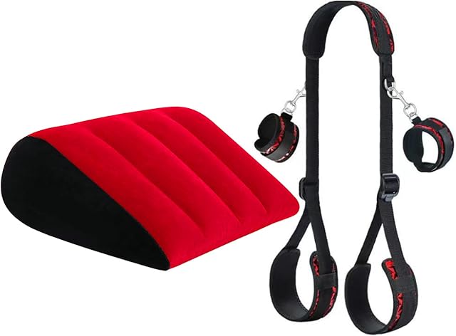 BDSM Sex Restraints with Sex Inflatable Ramp Pillow Cushion,Legs Sex Bondage with Neck to Ankle/Thigh Cuff,Adjustable Sex SM Bondaged Restraints Set for Couples Women Men