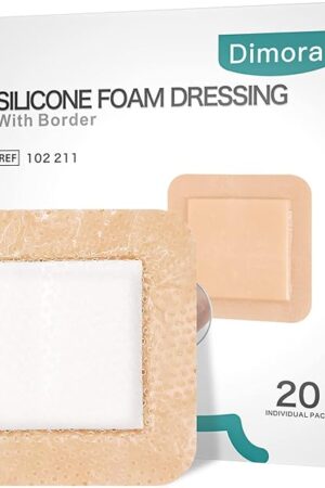 Dimora Silicone Foam Dressing with Border 20 Pack Adhesive 4"x4" Waterproof Wound Dressing Bandage for Wound Care