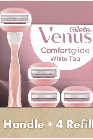 Gillette Venus ComfortGlide White Tea Women's Razor, Handle + 4 Blade Refills