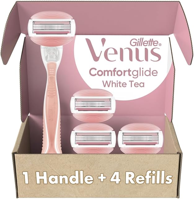 Gillette Venus ComfortGlide White Tea Women's Razor, Handle + 4 Blade Refills