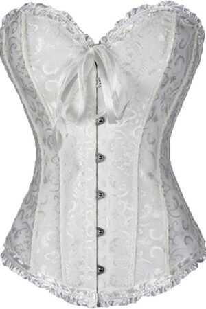 Women's Lacing Corset Top Satin Floral Boned Overbust Body Shaper Bustier Sexy Waist Push Up Shapewear Lingerie