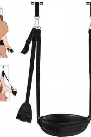 BDSM Door Sex Swings with Seat, Bondage Slave Leather Soft Plush Sex Slings with Adjustable Straps, Hanging Door Handcuffs Leg Restraints Spreader Kinky Adult Sex Toys for Couple, Holds up to 300lbs