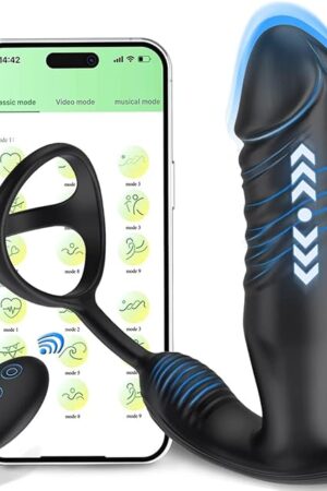 3 in 1 Adult Male Sex Toys Anal Sex Toys Prostate Massager with Dual Cock Ring Anal Plug, 9 Vibrating & Thrusting Modes G Spot Vibrator Couples Male Sex Toy