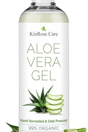 12oz Organic Aloe Vera Gel for Face, Skin, Hair & Sunburn Relief - From 100 Percent Pure Aloe Vera - Cold Pressed, Vegan, Unscented - Made in USA
