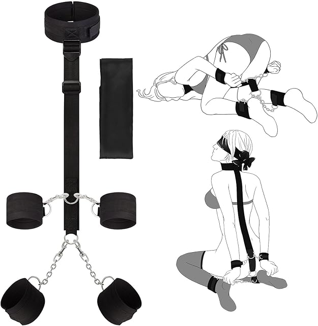 BDSM Adult Toys Bondage Kit - UTIMI Neck to Wrist Behind Back Collar Restraints with Handcuffs Ankle Cuffs Blindfold Restraint Bondaged Kit for Couples Sex Adjustable Set SM Play