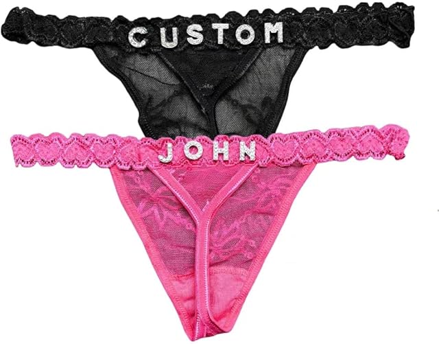2-Pack Personalized Thongs with Names, Custom Name Thong, Diy Gold Rhinestone Shiny Letters Name, Customize Your Fashion Logo, The Letters Are Hand Sewn, Very Strong And Not Easy To Fall Off