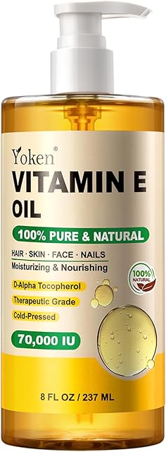 Vitamin E Oil 8 Fl Oz Organic Vitamin E oil for Skin 70,000 IU Vitamine oils for Scars Hair,Face,Nail,Scalp Perfect Bath and Body Oil Cold Pressed Hexane Free Non-GMO Gluten Free Formula