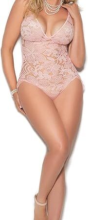 Womens Plus Size All Over Lace Adjustable Eyelash Lace Teddy Romper Lingerie