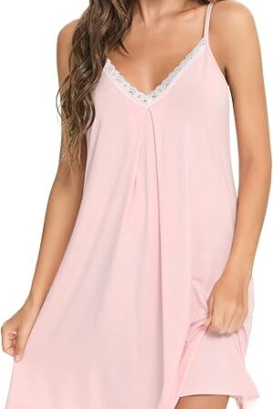 Womens Chemise Sleepwear Full Slips Sexy Lace Nightgown Soft Jersey Lingerie&