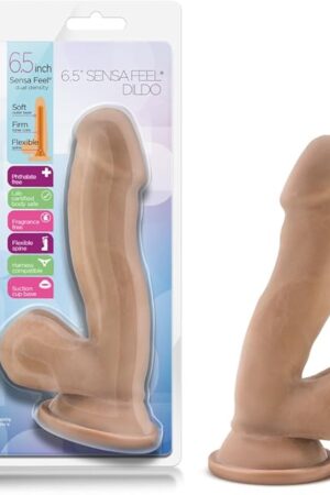 Blush Novelties Au Naturel 65 Inch Realistic Sensa Feel Dual Density Dildo - Strap On Compatible Suction Cup for Hands Free Play - Flexishaft Erect Shaft - Body Safe Sex Toy for Couples - Latin