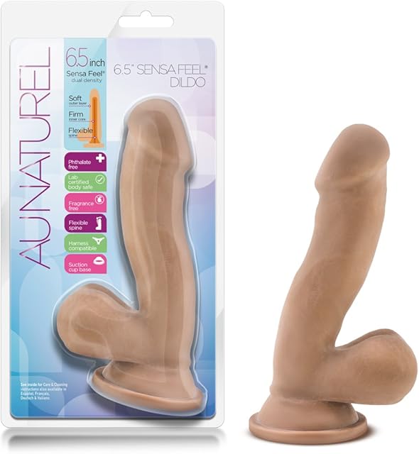 Blush Novelties Au Naturel 65 Inch Realistic Sensa Feel Dual Density Dildo - Strap On Compatible Suction Cup for Hands Free Play - Flexishaft Erect Shaft - Body Safe Sex Toy for Couples - Latin