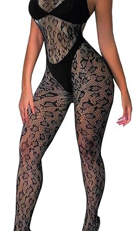 Woman Sexy Lingerie Bodysuit Fishnet Body Stocking Leopard Jumpsuit Rave Outfits