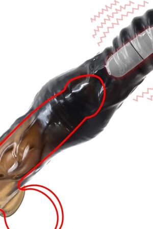Vibrating Penis Sleeve with Ball Stretcher - Black Reusable Unique Shape Stretchy Cock Extender Sheath with Thick Knot - Penis Enlarger Sex Toy for Couples Men