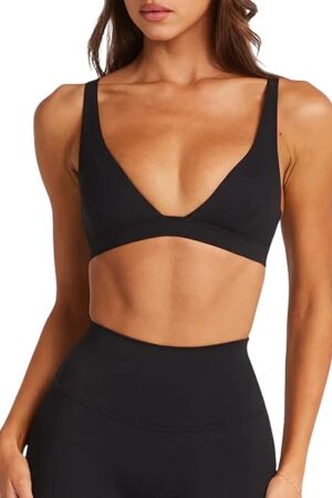 Freedom Contour Crop | Deep V-Neck Sports Bras for Women - U Back Padded Bra Sexy Wireless Yoga Bra