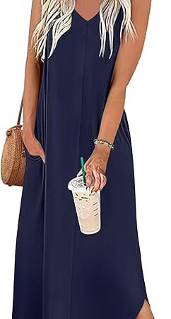 Cotton Nightgowns for Women Sleeveless Sleepshirt Long Sleepwear Tank Nightshirt Maxi Casual Dress with Pockets S-2XL