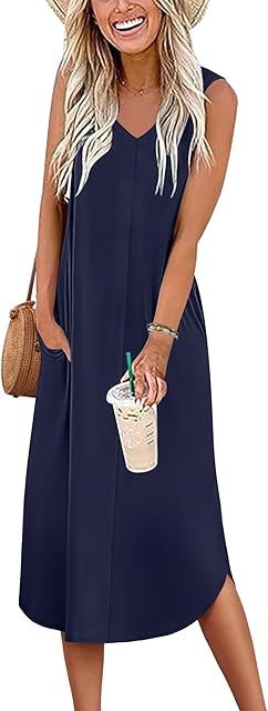 Cotton Nightgowns for Women Sleeveless Sleepshirt Long Sleepwear Tank Nightshirt Maxi Casual Dress with Pockets S-2XL