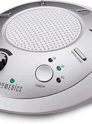 Homedics SoundSleep White Noise Sound Machine, Silver, Small Travel Sound Machine with 6 Relaxing Nature Sounds, Portable Sound Therapy for Home, Office, Nursery, Auto-Off Timer, by Homedics