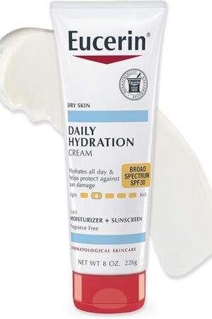 Eucerin Daily Hydration Broad Spectrum SPF 30 Sunscreen Body Cream for Dry Skin, Fragrance Free Sunscreen Moisturizer, 8 Oz Tube