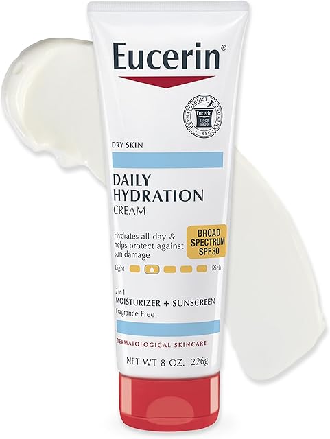 Eucerin Daily Hydration Broad Spectrum SPF 30 Sunscreen Body Cream for Dry Skin, Fragrance Free Sunscreen Moisturizer, 8 Oz Tube