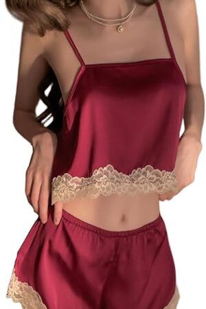 Women Sexy Lace Pajamas Lingerie Set High Waist Sleepwear Soft Nightwear Cute Cami Shorts Set