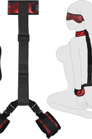 BDSM Bondage Kit Adult Restraints Sex Toys, Neck to Wrist Adjustable Bondage Gear & Accessories, Behind Back Handcuffs Collar with Blindfold Bed Straps Restraints Sex Ropes Sweater P10