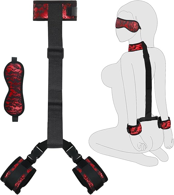 BDSM Bondage Kit Adult Restraints Sex Toys, Neck to Wrist Adjustable Bondage Gear & Accessories, Behind Back Handcuffs Collar with Blindfold Bed Straps Restraints Sex Ropes Sweater P10