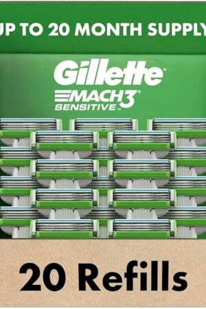 Gillette Mach3 Sensitive Mens Razor Blade Refills, 20 Count, Designed for Sensitive Skin