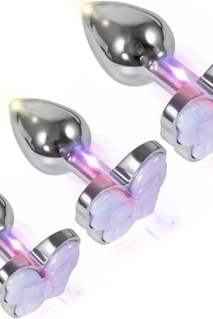 3PCS Anal Plugs with Butterfly Decoration Stainless Steel Butt Plugs Adult Anal Training Set Anal Beads Fetish Toys Massage Prostate (Purple)