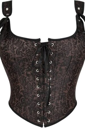 Women's Renaissance Floral Corset Tops Going-Out Vintage Brown Push-Up Overbust Bustier Lace-Up Boned Bodyshaper