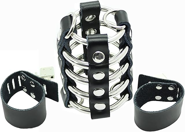 Leather Adjustable Chastity Belt Penis Rings Male Metal Erection Ring Penis Sleeve Male SM Double Ring Bondage Adult Products Sex Toys