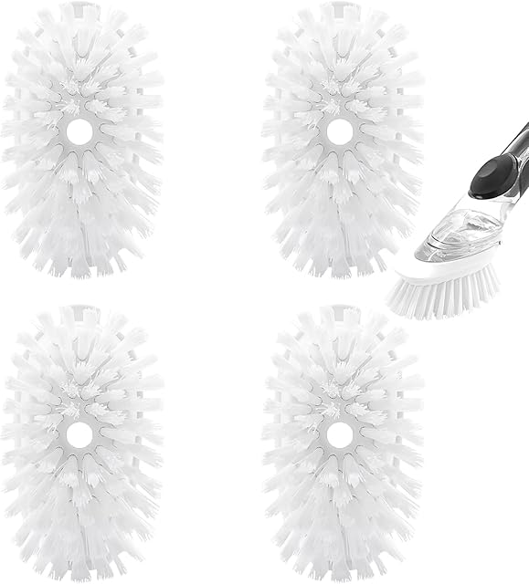 Brush Refills for OXO Dish Brush - 4 Pack Dish Brush Cleaning Soap Dispensing Head Replacement for Scrubber (White)