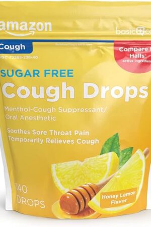 Amazon Basic Care Sugar Free Honey Lemon Cough Drops, 140 Count (Compare to Halls)