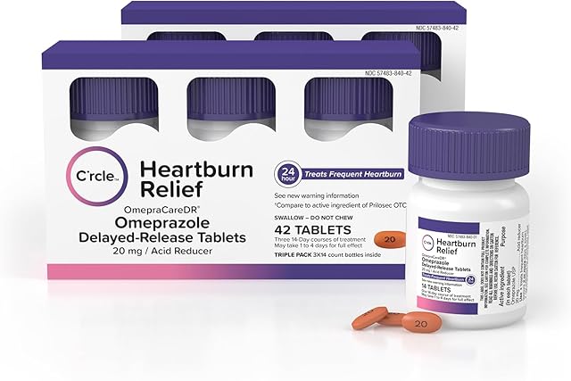 C?rcle Omeprazole 20mg Tablets (84 Ct, Six 14 Day Courses) - Delayed-Release Heartburn Medicine - Daily Use Acid Reducer for Frequent Heartburn Relief & Acid Reflux Relief - 14 Antacid Pills - 6-Pack