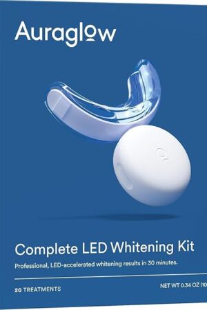 Auraglow Teeth Whitening Kit, LED Accelerator Light, 35% Carbamide Peroxide Teeth Whitening Gel, 20+ Whitening Treatments, Whitens up to 10 Shades in 7 Days