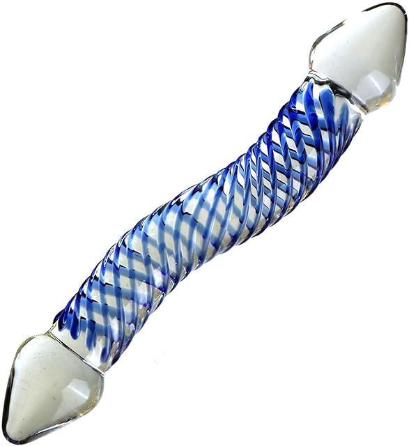 Double Ended Glass Dildo Crystal Penis,Crystal Realistic Dildo Pleasure Stick with Spiral Texture and Vivid Glans Anal Plug, Prostate Massager Sex Toy stimulates G spot for Men Women(Style 2)