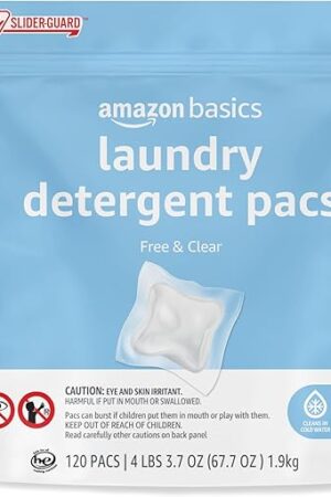 Amazon Basics Laundry Detergent Pacs, Hypoallergenic, Free & Clear, 120 Count (New Packaging)