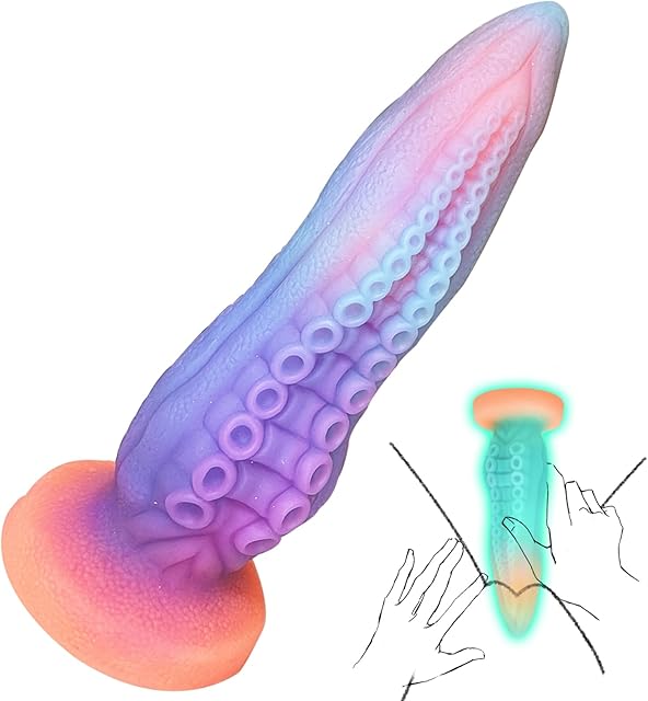 Fantasy Monster Dildo Adult Sex Toys, 9.6'' Huge Thick Dildo with Suction Cup, Silicone Big Dildo Realistic Giant Dildos for Anal Prostate Massage, Luminous Octopus Tentacle G Spot Dildo for Women
