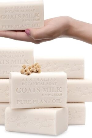 Australian Botanical Soap 66 OZ, Pack of 8, Goat Milk Soap Bars with Soya Bean Oil, Enriched with Organic Shea Butter, Suitable for All Skin Types, Packaging May Vary