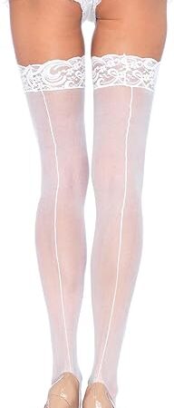 Women's Sheer Lace Top Thigh High Stockings with Backseam