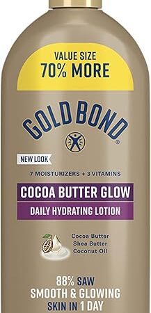 Gold Bond Cocoa Butter Glow Daily Hydrating Lotion with Shea Butter, Cocoa Butter & Coconut Oil, Exfoliating Moisturizer for Dry Skin, 24 oz