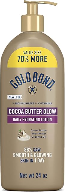 Gold Bond Cocoa Butter Glow Daily Hydrating Lotion with Shea Butter, Cocoa Butter & Coconut Oil, Exfoliating Moisturizer for Dry Skin, 24 oz