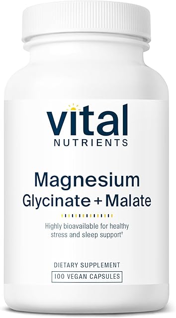 Vital Nutrients Magnesium Glycinate + Malate | 120mg Vegan Magnesium Supplement for Women and Men | Muscle, Heart, Bone Support* | Promotes Relaxation | Gluten, Dairy and Soy Free | 100 Capsules